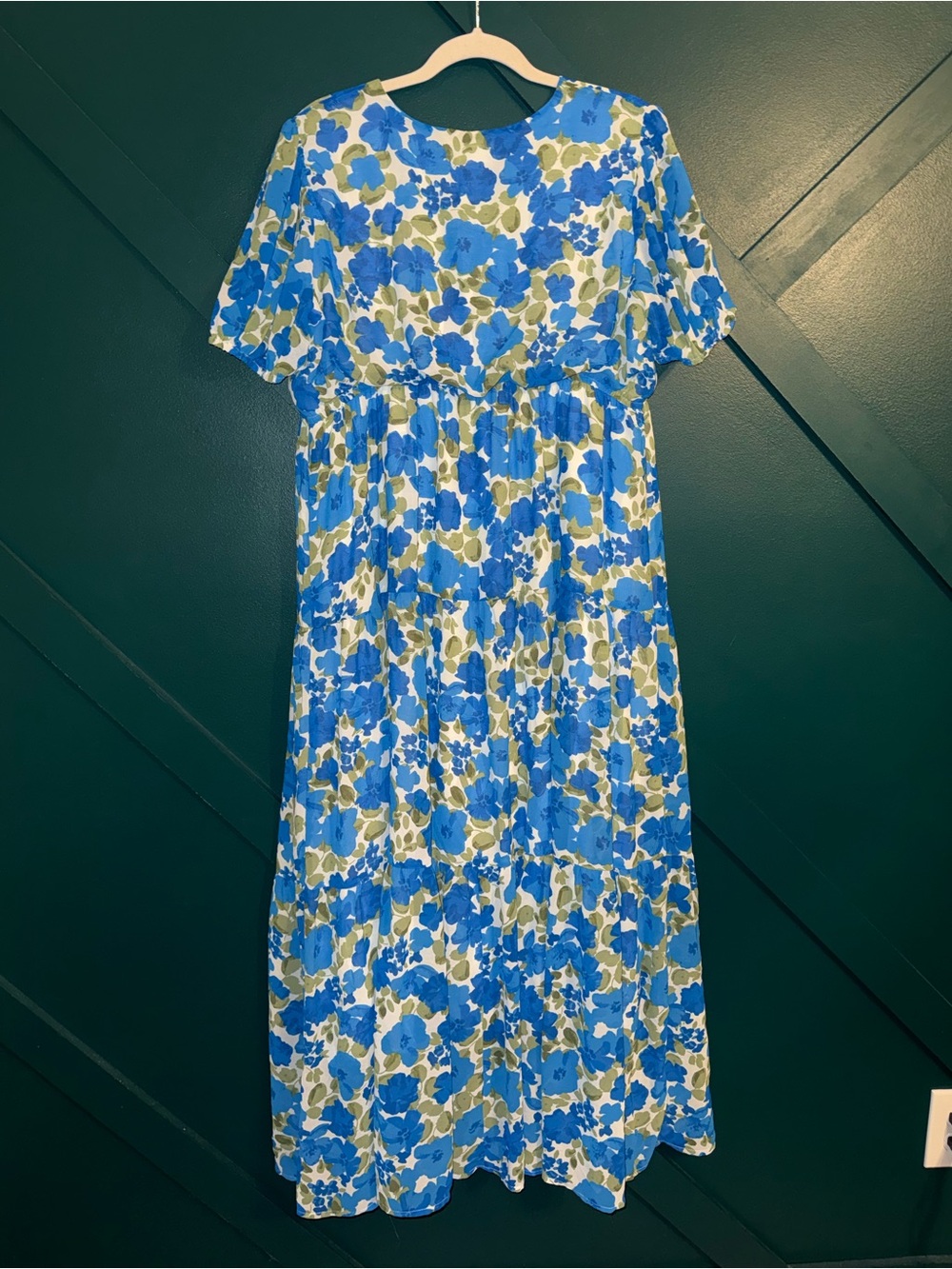 Sugarlips Vibrant Blue, White and Olive Floral Tiered Button Down Maxi Dress XL - Picture 4 of 7
